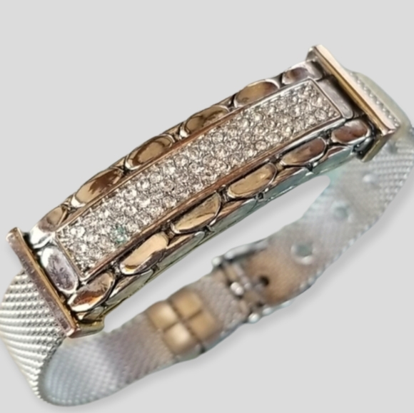 Vintage Buckle Bracelet Metal Mesh Pave Rhinestones Adjustable Band - Picture 2 of 16